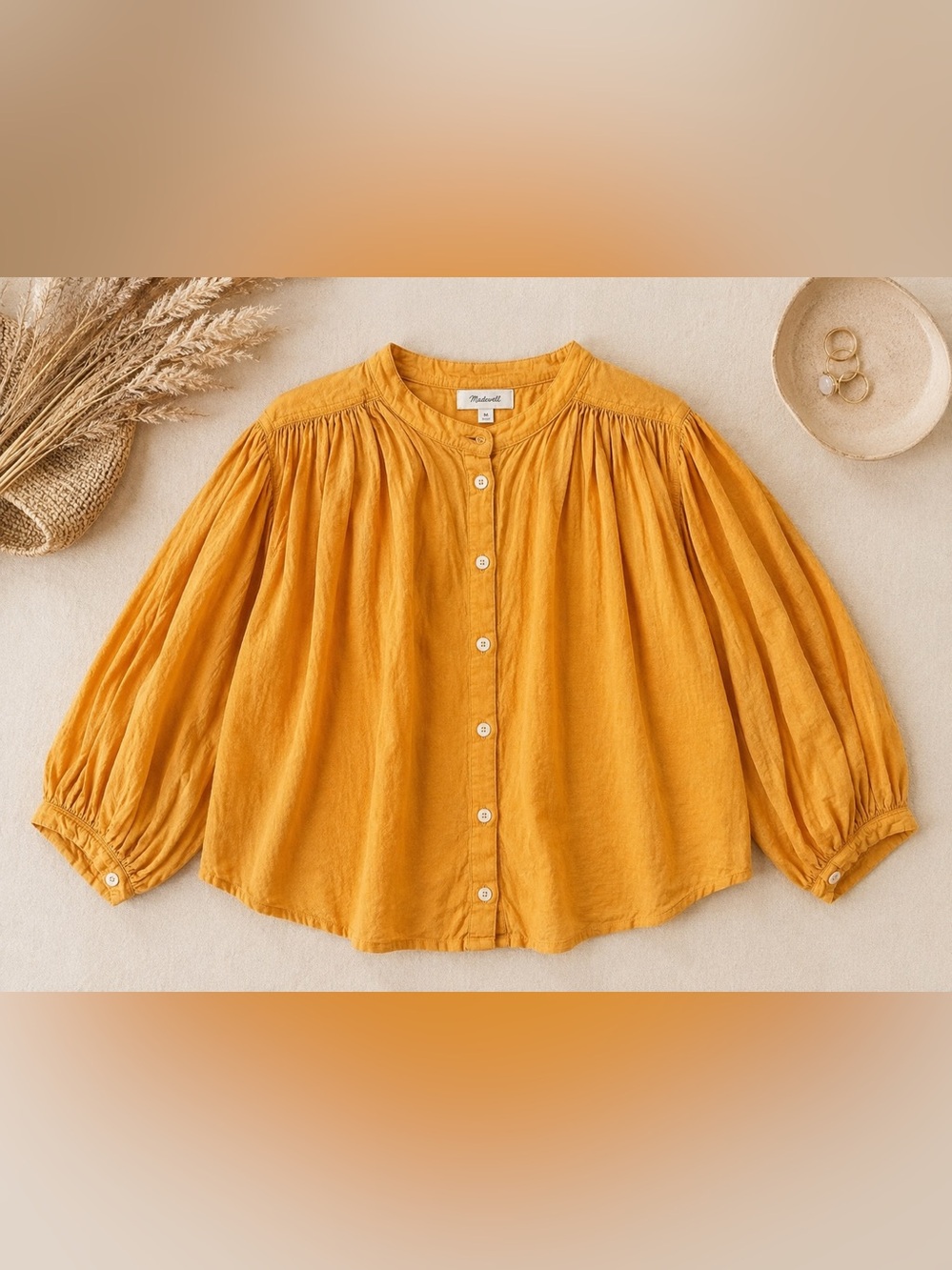 Madewell Pollen Yellow Balloon Puff Sleeve Voile Peasant Top Medium - Picture 7 of 17